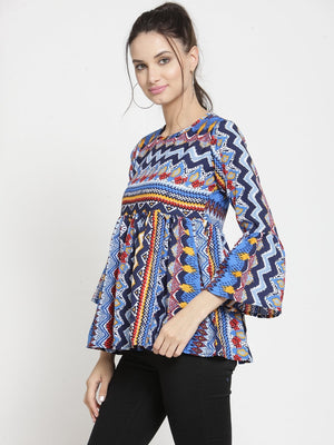 ZARVEY Casual Bell Sleeve Printed Women Multicolor Top