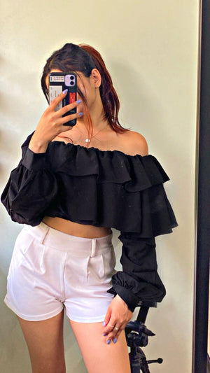 Casual Off Shoulder Sleeve Solid Women Black Top