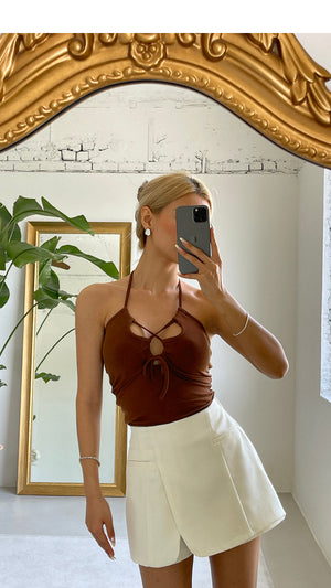 Casual Sleeveless Solid Women Brown Top