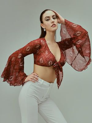 TANDUL Casual Bell Sleeves Printed Women Multicolor Top