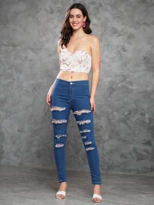 TANDUL Women Skinny Mid Rise Blue Jeans