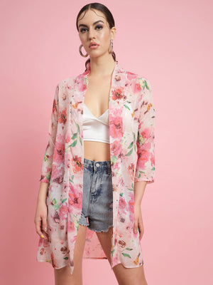 Women Longline 3/4th Sleeve Multicolor Shrug