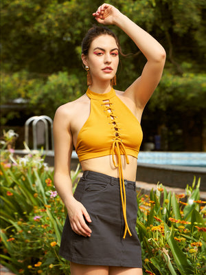 Casual Sleeveless Solid Women Yellow Top