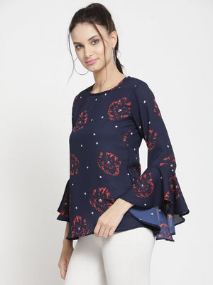 ZARVEY Casual Bell Sleeve Printed Women Multicolor Top
