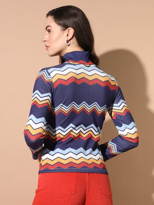 TANDUL Women Printed High Neck Multicolor Sweater
