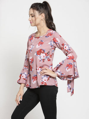 ZARVEY Casual Flute Sleeve Printed Women Multicolor Top