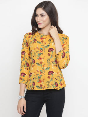 ZARVEY Casual 3/4 Sleeve Floral Print Women Multicolor Top