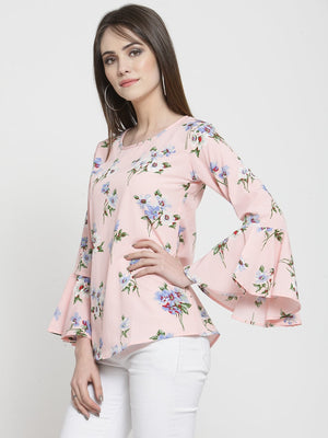 ZARVEY Casual Bell Sleeve Printed Women Multicolor Top