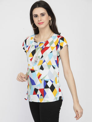 ZARVEY Casual Regular Sleeve Printed, Geometric Print Women Multicolor Top