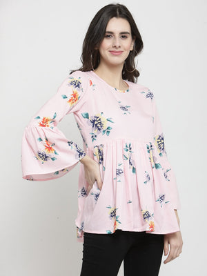 ZARVEY Casual Bell Sleeve Floral Print Women Multicolor Top