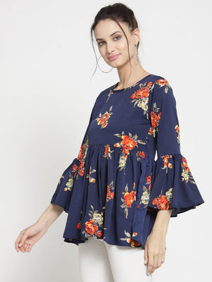 ZARVEY Casual Bell Sleeve Printed Women Multicolor Top