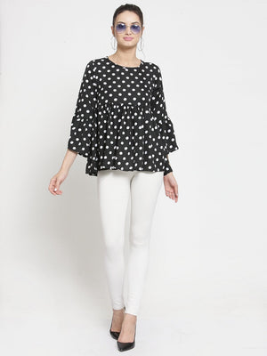 ZARVEY Casual Bell Sleeve Printed Women White, Black Top