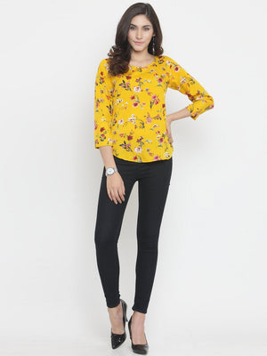 ZARVEY Casual 3/4 Sleeve Floral Print Women Multicolor Top