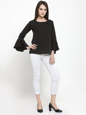 ZARVEY Casual Bell Sleeve Solid Women Black Top