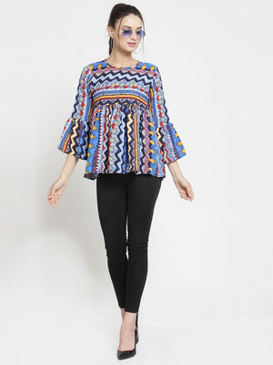 ZARVEY Casual Bell Sleeve Printed Women Multicolor Top