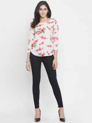 ZARVEY Casual 3/4 Sleeve Floral Print Women Multicolor Top