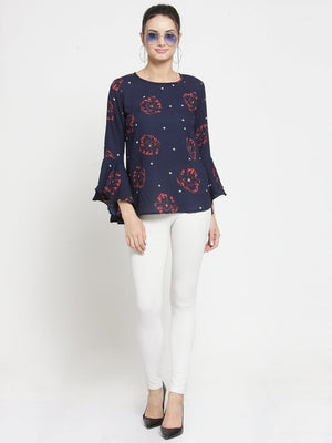 ZARVEY Casual Bell Sleeve Printed Women Multicolor Top