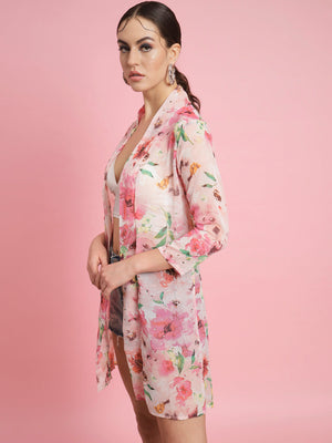Women Longline 3/4th Sleeve Multicolor Shrug