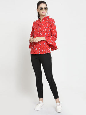 ZARVEY Casual Bell Sleeve Printed Women Multicolor Top