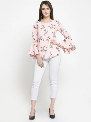 ZARVEY Casual Bell Sleeve Printed Women Multicolor Top