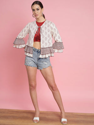 Casual Bell Sleeves Printed Women Multicolor Top