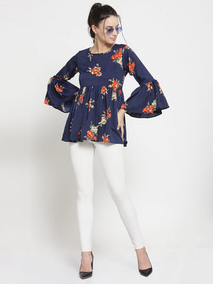 ZARVEY Casual Bell Sleeve Printed Women Multicolor Top