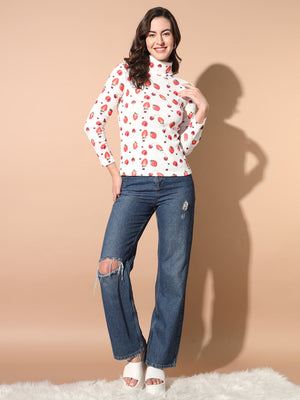 TANDUL Women Printed High Neck Multicolor Sweater