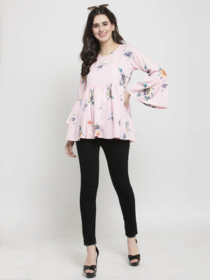 ZARVEY Casual Bell Sleeve Floral Print Women Multicolor Top