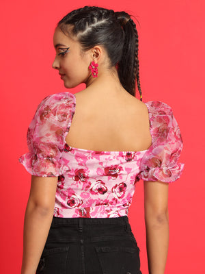 TANDUL  Casual Puff Sleeves Printed Women Multicolor Top
