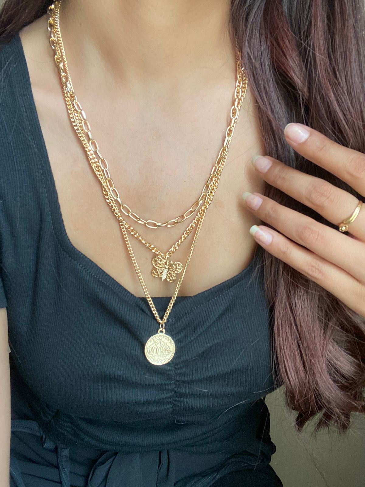 JEWEL Coin And Butterfly Layered Chain