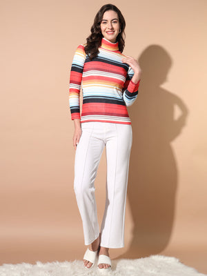 TANDUL Women Printed High Neck Multicolor Sweater