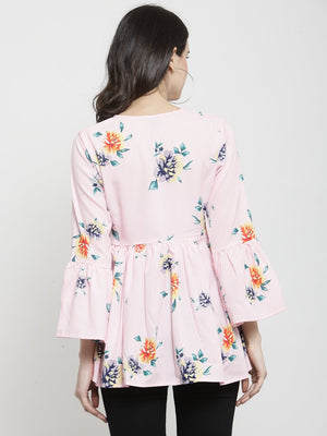 ZARVEY Casual Bell Sleeve Floral Print Women Multicolor Top