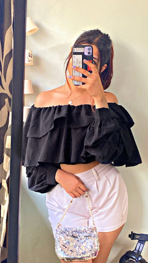 Casual Off Shoulder Sleeve Solid Women Black Top
