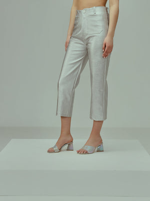 TANDUL Women Regular Fit Silver Faux Leather Trousers