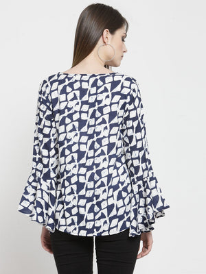 ZARVEY Casual Bell Sleeve Printed Women Multicolor Top