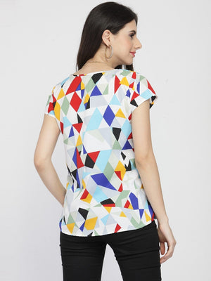 ZARVEY Casual Regular Sleeve Printed, Geometric Print Women Multicolor Top