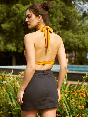 Casual Sleeveless Solid Women Yellow Top