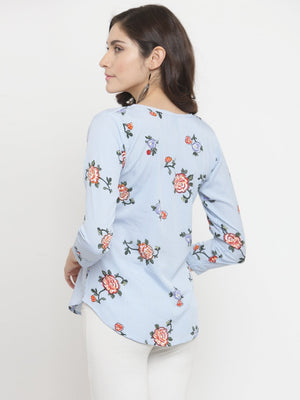 ZARVEY Casual 3/4 Sleeve Floral Print Women Multicolor Top