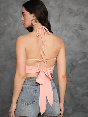 TANDUL Casual Sleeveless Solid Women Pink Top