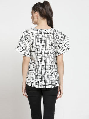 ZARVEY Casual Ruffled Sleeve Printed Women Multicolor Top