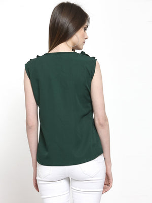 ZARVEY Casual No Sleeve Solid Women Dark Green Top