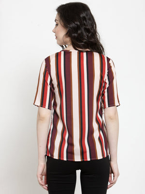 ZARVEY Casual Regular Sleeve Striped Women Multicolor Top