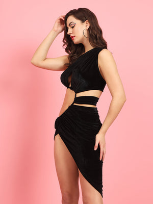 TANDUL  Women Asymmetric Black Dress
