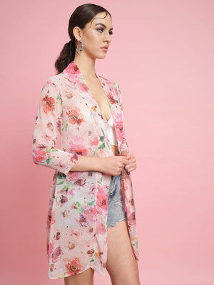 Women Longline 3/4th Sleeve Multicolor Shrug