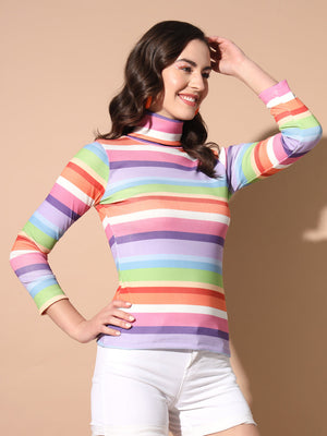 TANDUL Women Printed High Neck Multicolor Sweater