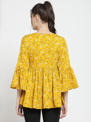 ZARVEY Casual Bell Sleeve Printed Women Multicolor Top