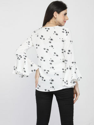 ZARVEY Casual Bell Sleeve Printed Women Multicolor Top
