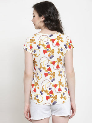 ZARVEY Casual Short Sleeve Printed Women Multicolor Top