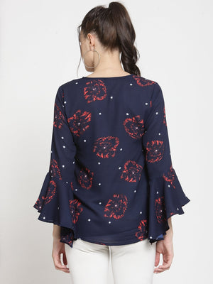 ZARVEY Casual Bell Sleeve Printed Women Multicolor Top