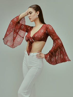 TANDUL Casual Bell Sleeves Printed Women Multicolor Top